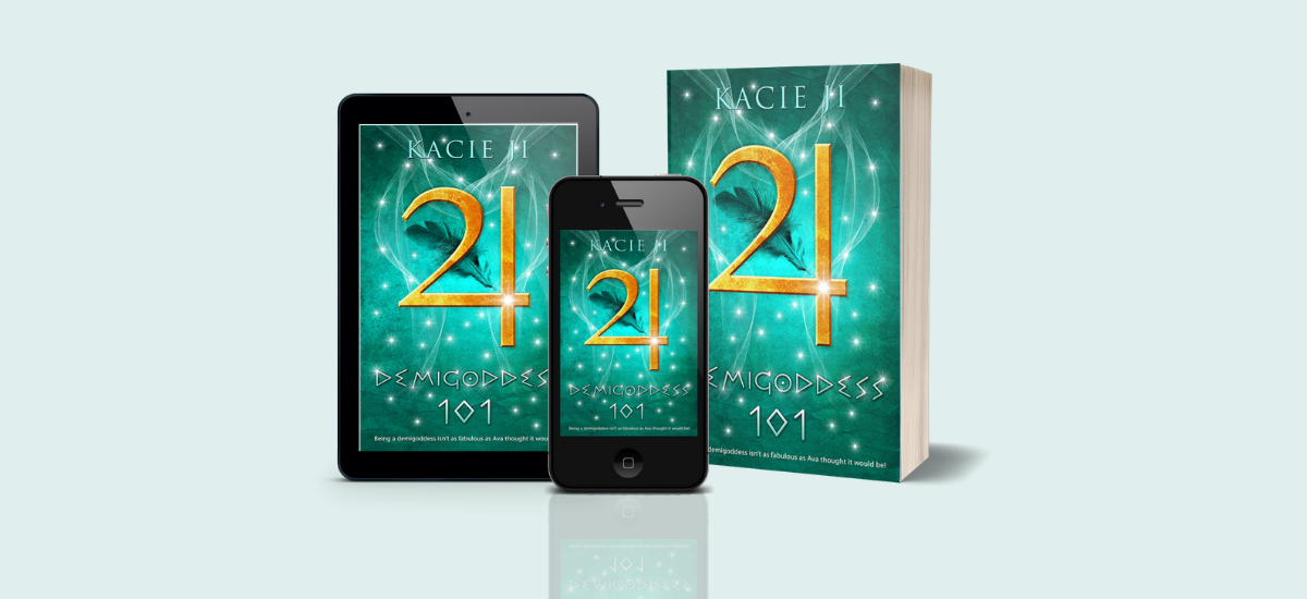 Demigoddess 101 by Kacie Ji on a tablet, a phone and in paperback